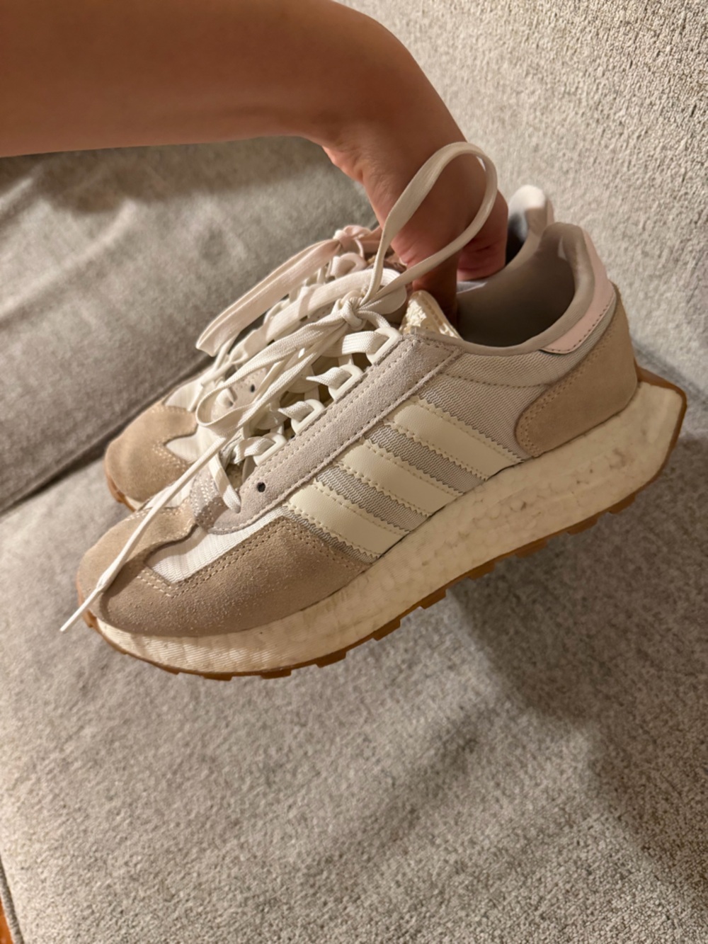 adidas Women’s Beige & White Retro Runner Sneakers - Picture 3 of 9
